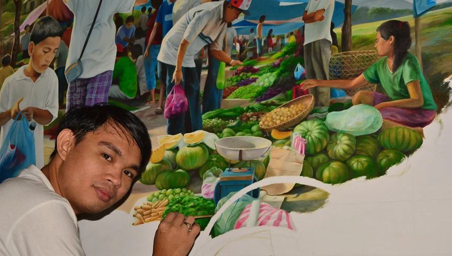 jmlisondra painting the market scene oil on canvas