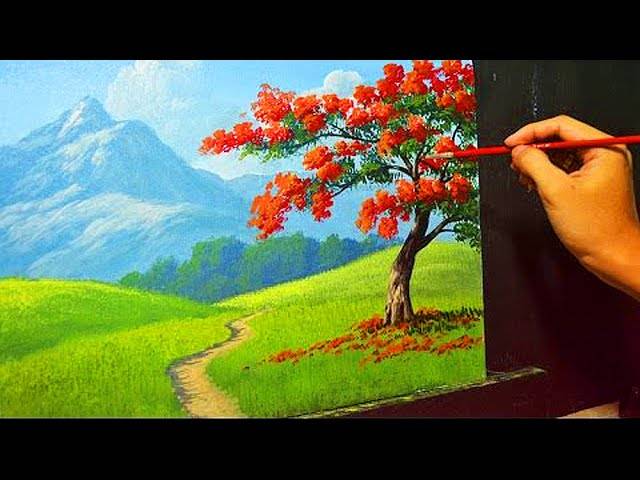 Acrylic Landscape Painting Lesson - The Fire Tree by JMLisondra