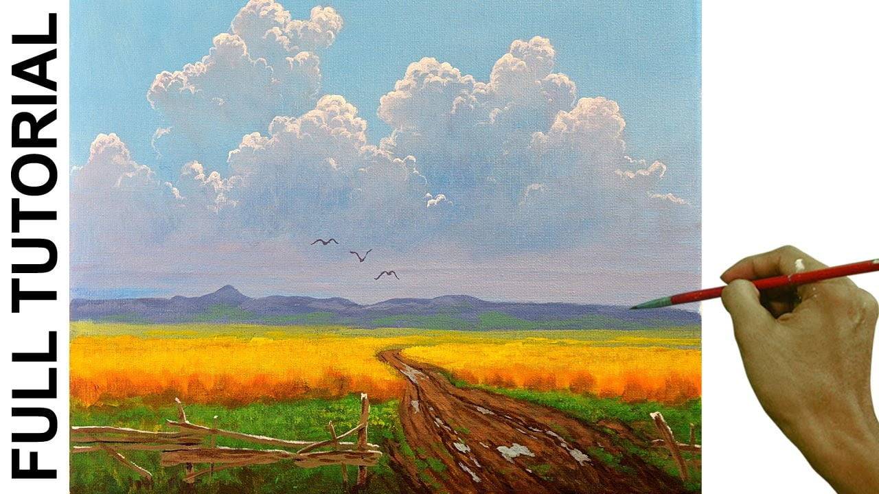 Acrylic Landscape Painting TUTORIAL / Sunny Day in Wheat Field / JMLisondra