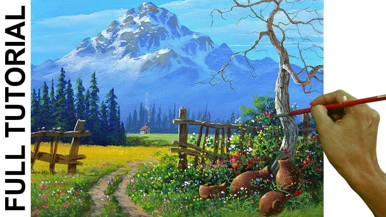 Acrylic Landscape Painting TUTORIAL / View of the Snowy Mountain / JMLisondra