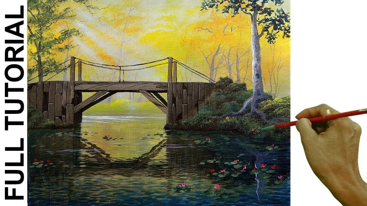 Acrylic Landscape Painting TUTORIAL / Wooden Bridge / JMLisondra