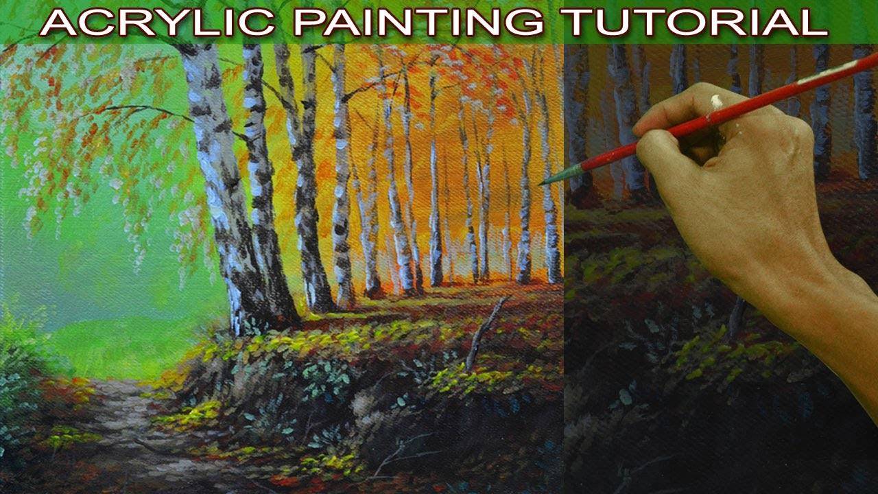 Acrylic Landscape Painting Tutorial Autumn Birch Tree Forest by JM Lisondra