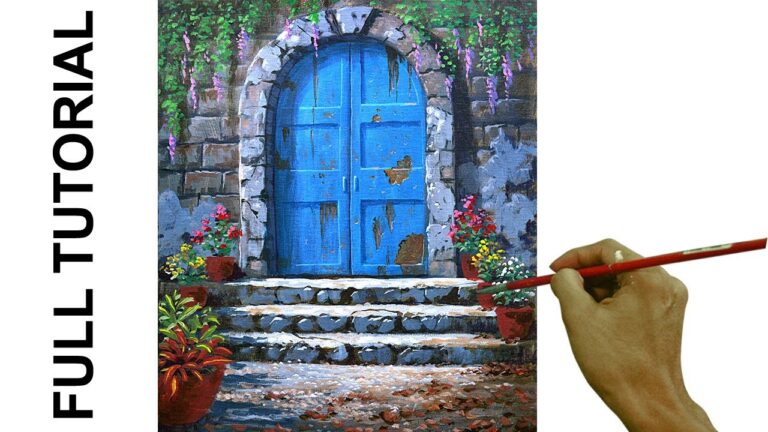 Acrylic Landscape Painting Tutorial / Blue Door / JMLisondra