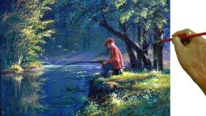 Video Tag: <span>landscape painting with old man fishing</span>