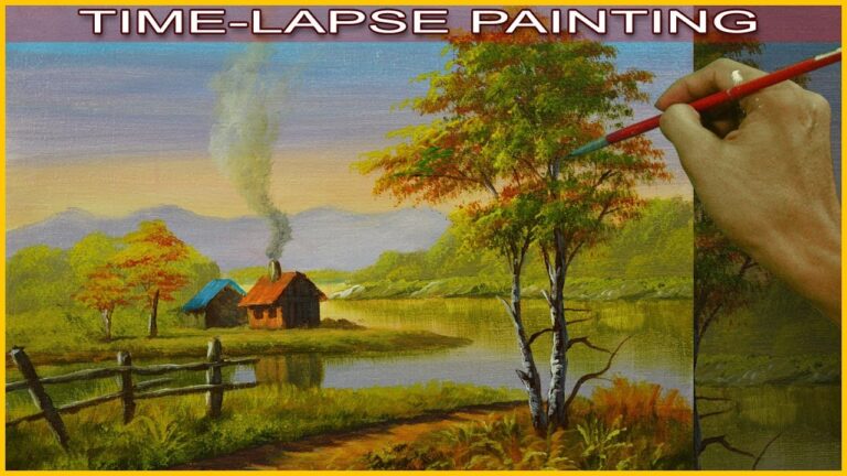 Acrylic Landscape Painting in Time Lapse Houses Near the River by JM Lisondra