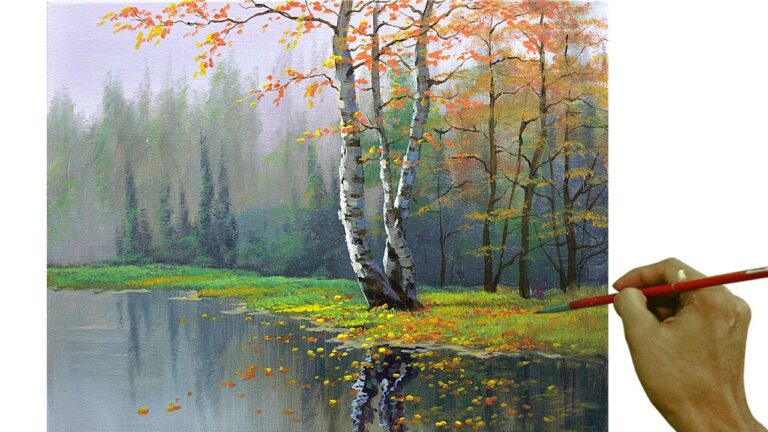Acrylic Landscape Painting in Time-lapse / Birch Tree in Misty Forest / JMLisondra