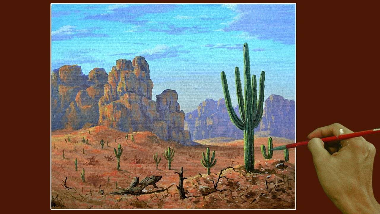 Acrylic Landscape Painting in Time-lapse / Cactus in Desert / JMLisondra