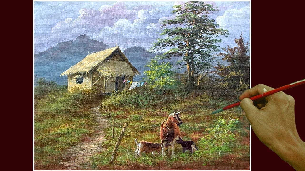 Acrylic Landscape Painting in Time-lapse / Goats in the Farm / JMLisondra