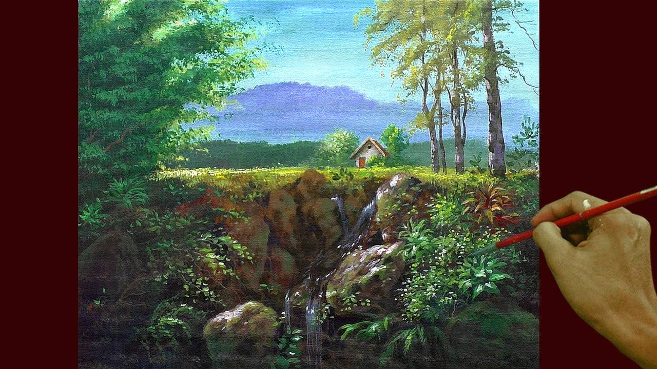 Acrylic Landscape Painting in Time-lapse / House Near the River Bank  / JMLisondra