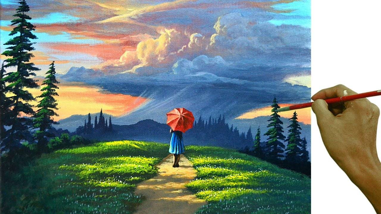 Acrylic Landscape Painting in Time-lapse / Lady Waiting for Thunderstorm / JMLisondra