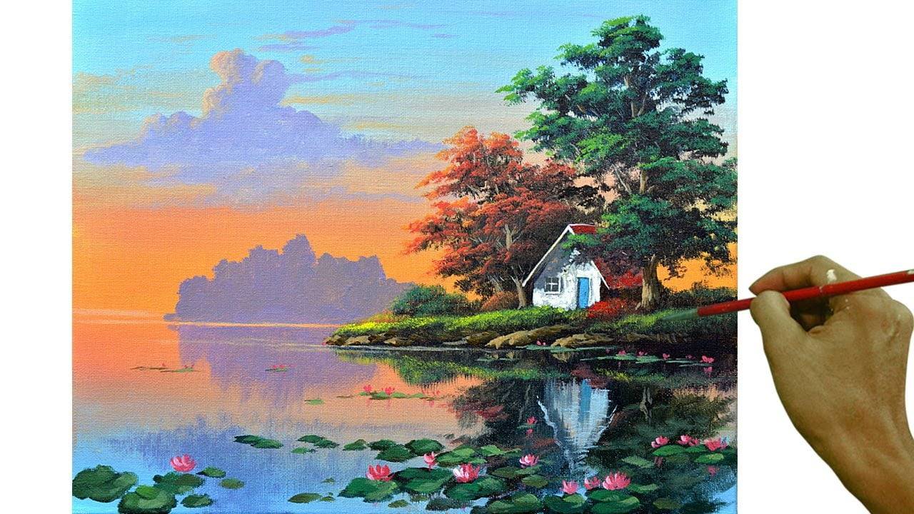 Acrylic Landscape Painting in Time-lapse / Lilies in the Lake / JMLisondra