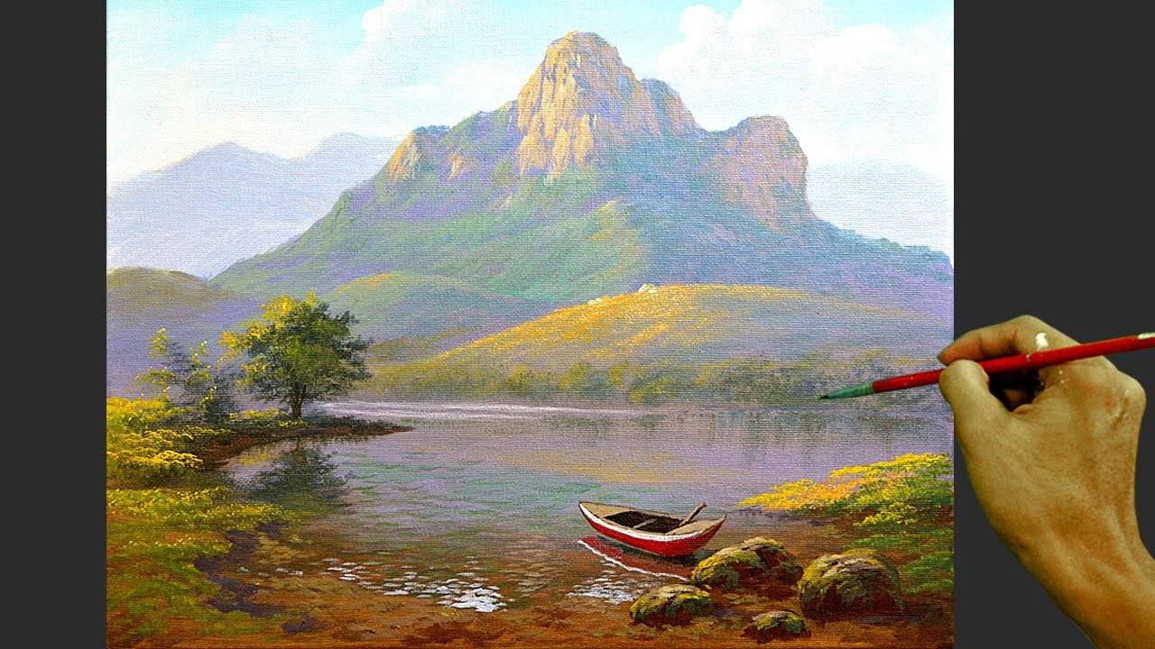 Acrylic Landscape Painting in Time-lapse / Misty Morning at Lake / JMLisondra