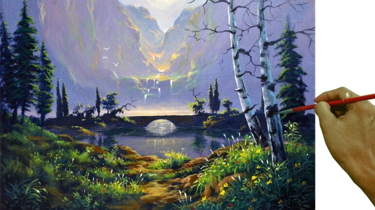 Acrylic Landscape Painting in Time-lapse / Morning on Bridge by JMLisondra