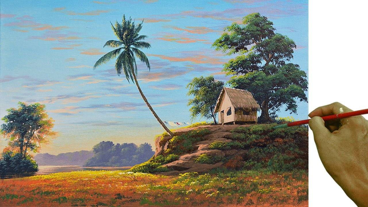 Acrylic Landscape Painting in Time-lapse / Nipa Hut House / JMLisondra
