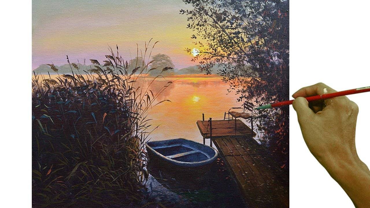 Acrylic Landscape Painting in Time-lapse / Old Boat in the Lake / JMLisondra