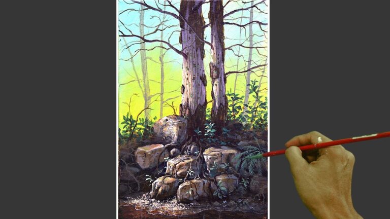 Acrylic Landscape Painting in Time-lapse / Realistic River Bank  / JMLisondra