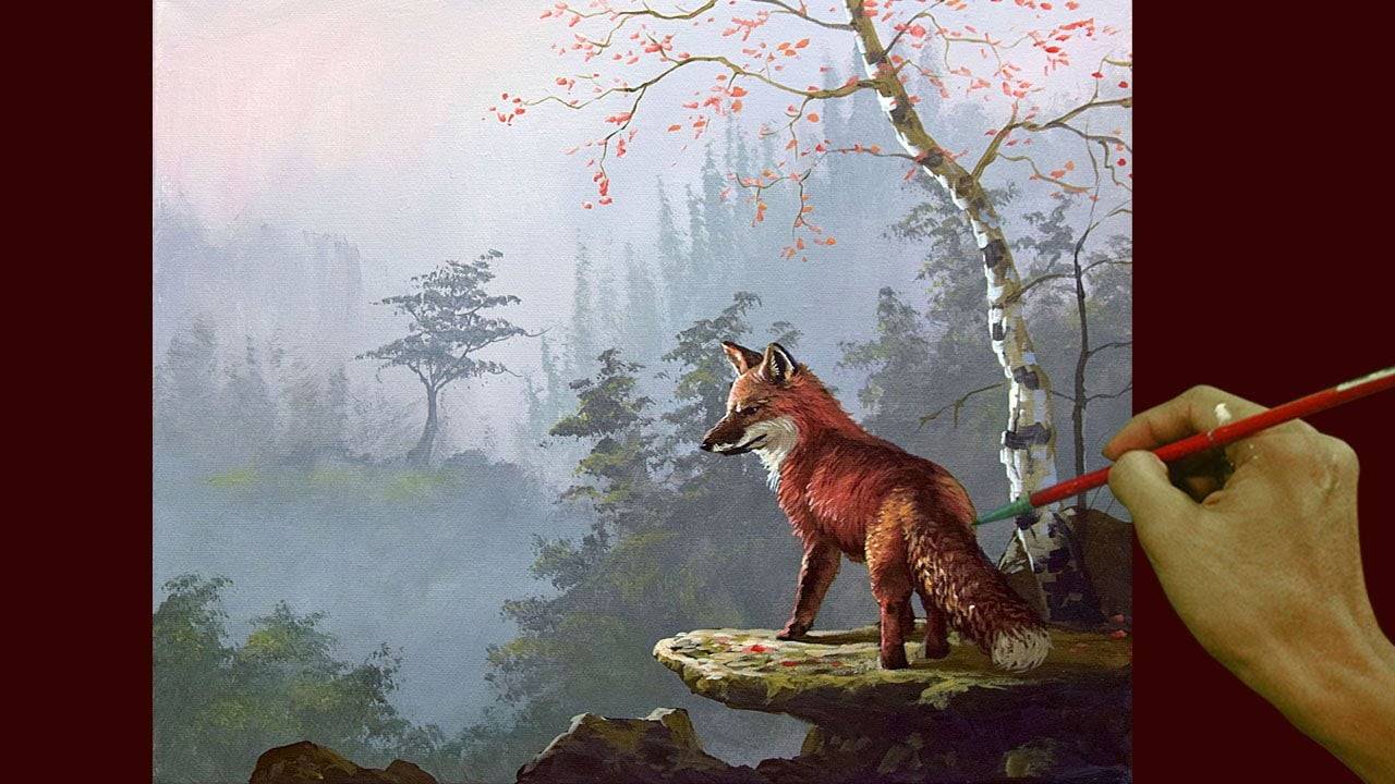 Acrylic Landscape Painting in Time-lapse / Red Fox / JMLisondra