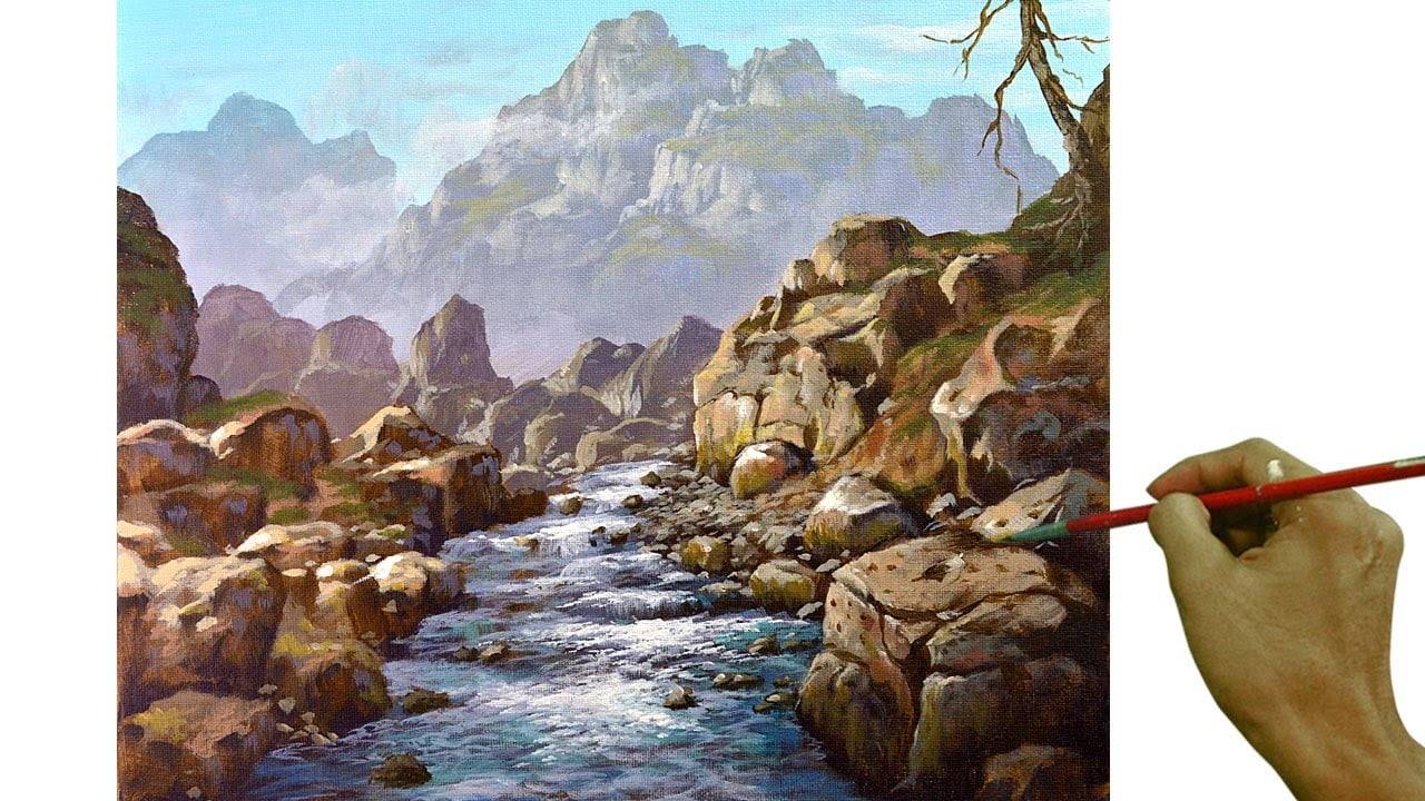 Acrylic Landscape Painting in Time-lapse / Rocky River / JMLisondra