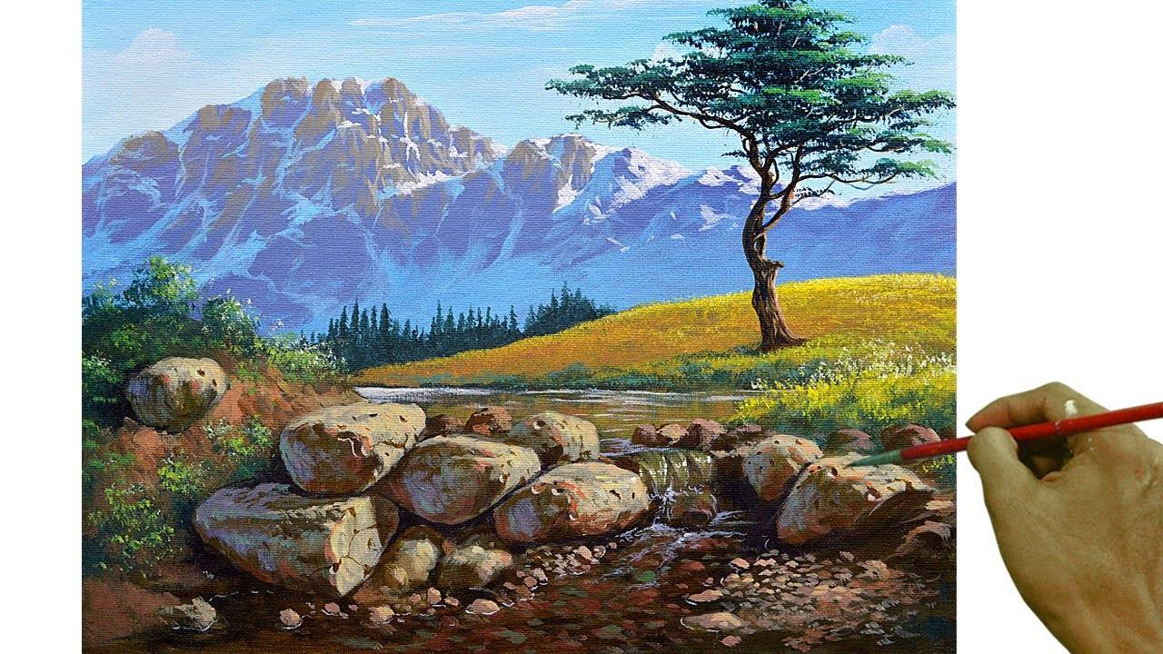 Acrylic Landscape Painting in Time-lapse / Shallow Stream / JMLisondra