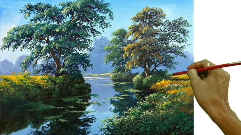 Acrylic Landscape Painting in Time-lapse / The River’s Water Reflections / JMLisondra