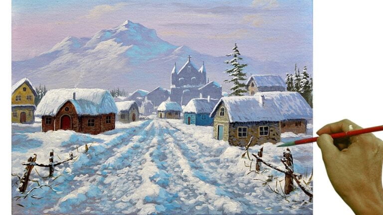 Acrylic Landscape Painting in Time-lapse / Winter in the Village / JMLisondra