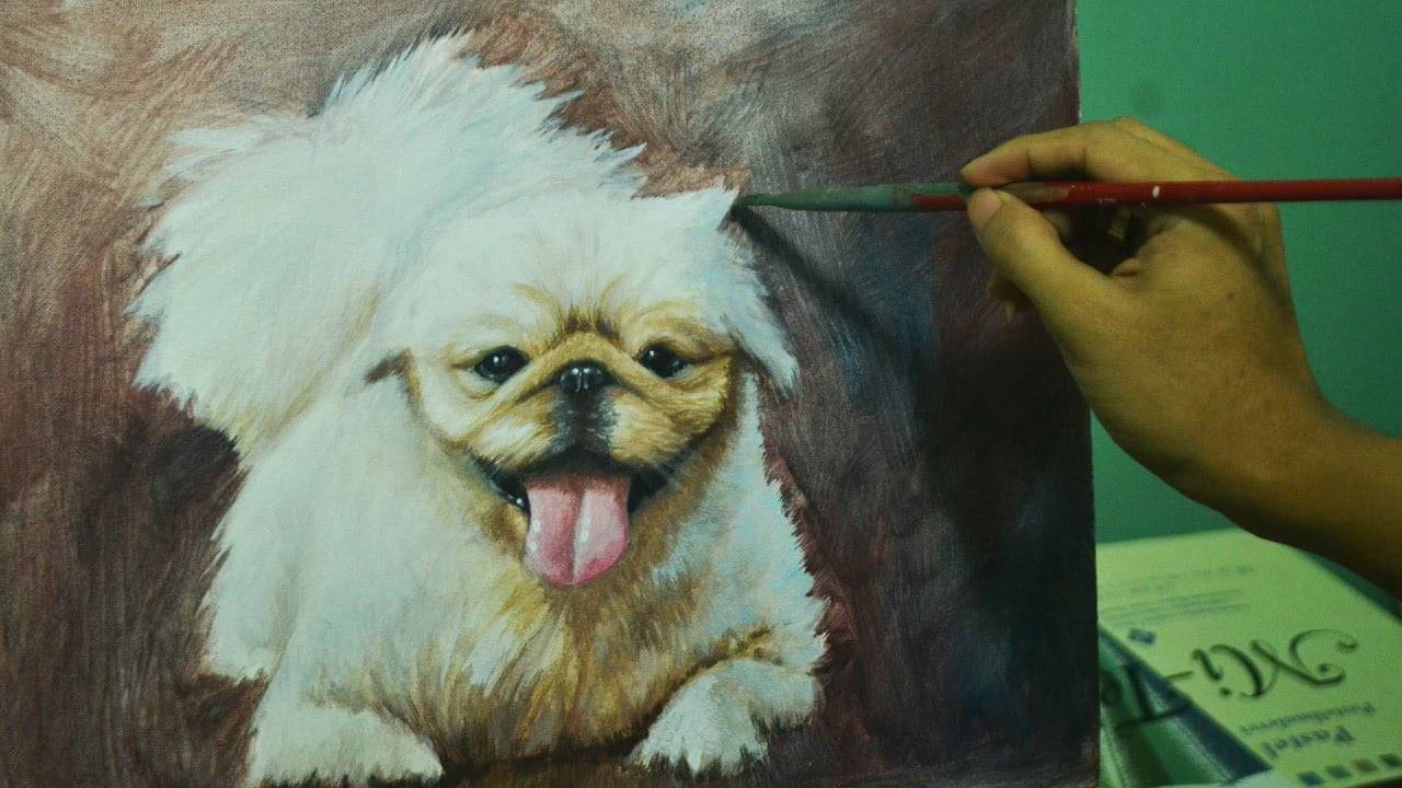 Acrylic Painting Lesson - Dog Portrait "Pekingese" by JMLisondra