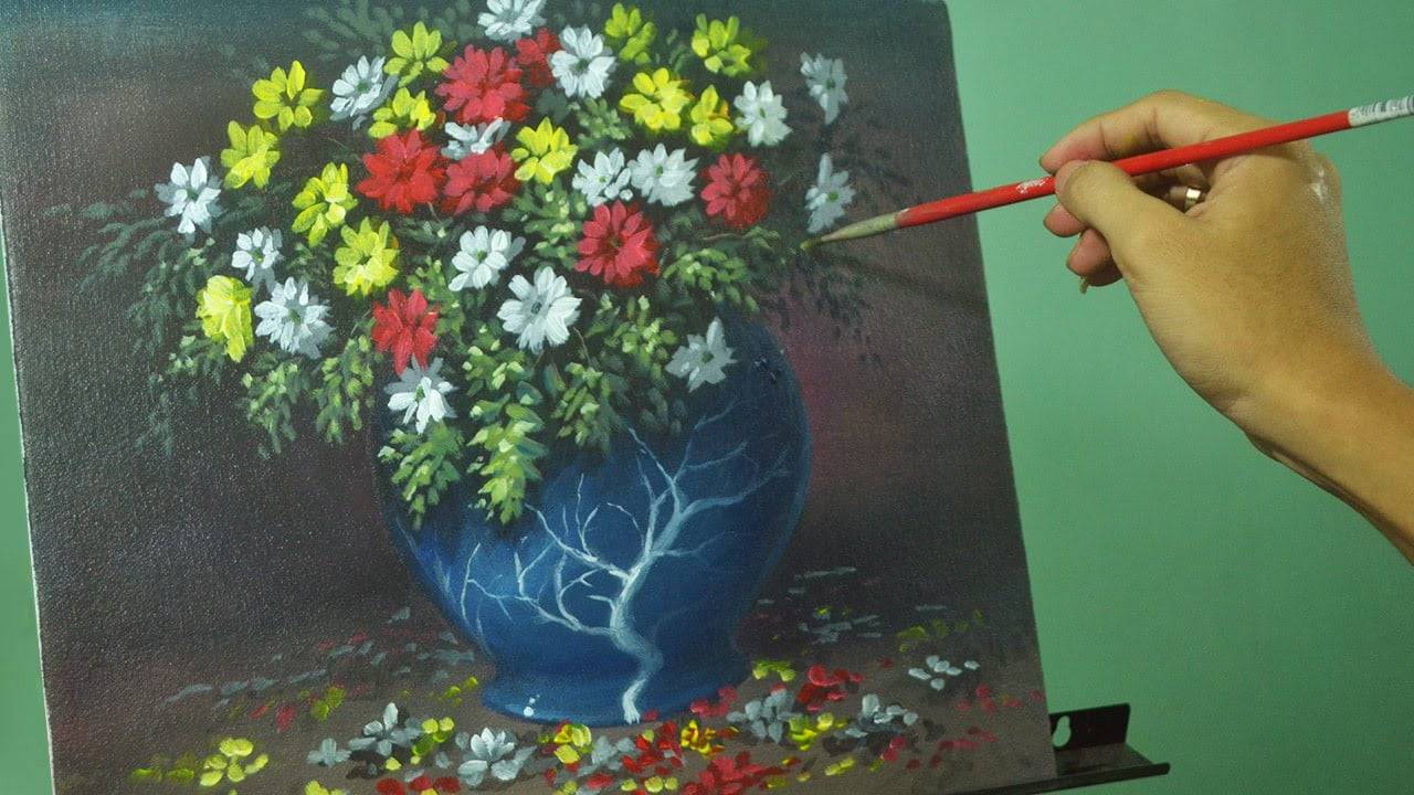 Acrylic Painting Lesson - Flowers in the Vase by JM Lisondra
