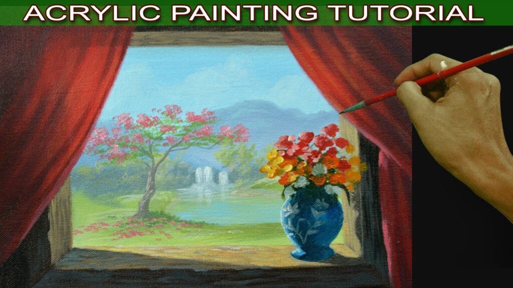 Acrylic Painting Tutorial Still Life Flower Vase On Window Overlooking ...