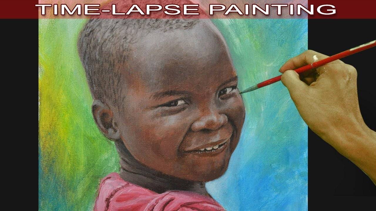 Acrylic Painting in Time Lapse Portrait of a Boy with Dark Skin Tone by JM Lisondra