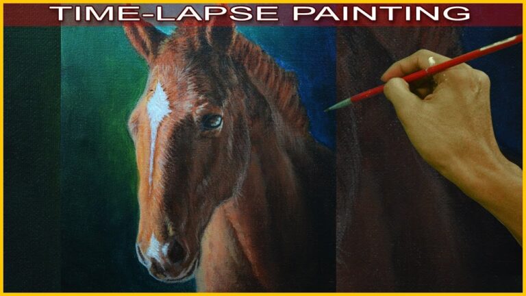 Acrylic Portrait Painting of a Brown Horse in Time Lapse by JM Lisondra