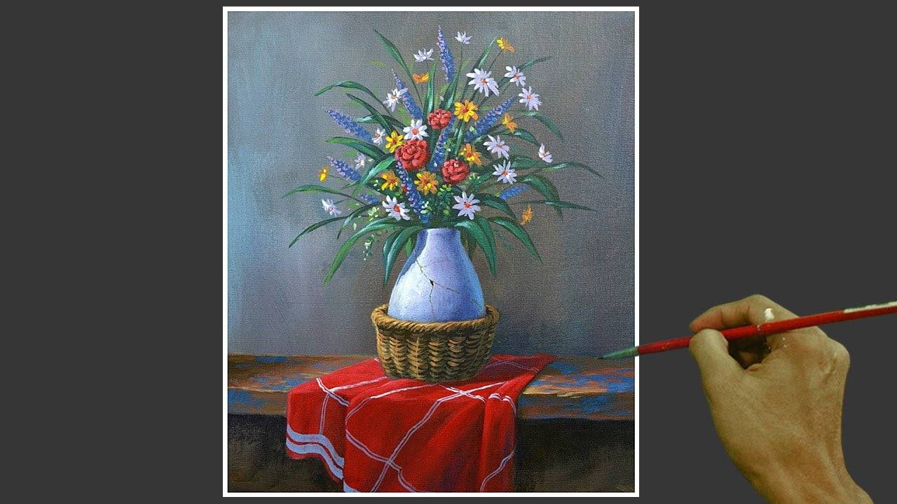 Acrylic Still Life Painting in Time-lapse / Flowers in Vase / JMLisondra