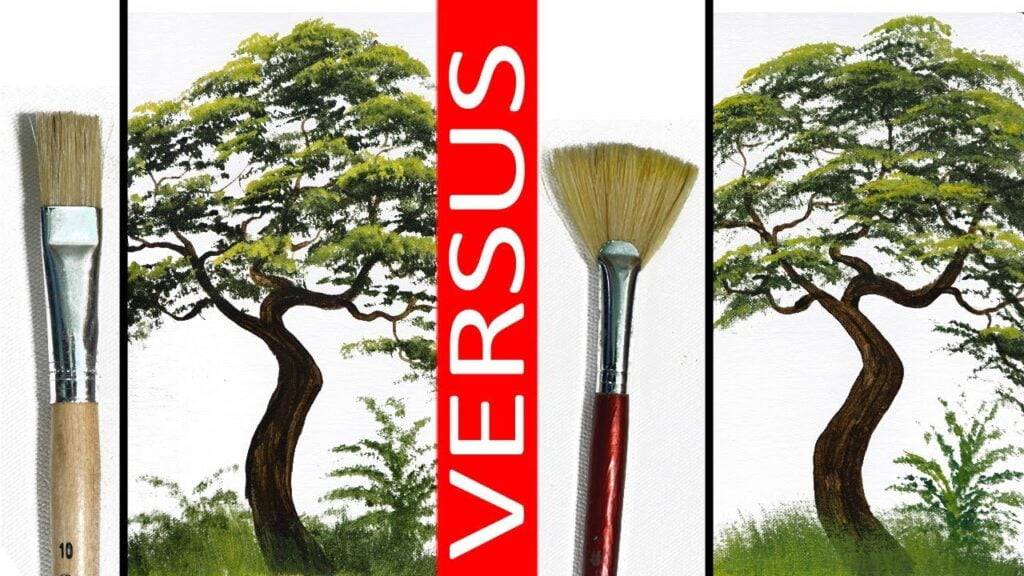 Bristle Flat Brush VS Bristle Fan Brush Which One is Better in Painting Tree Leaves?