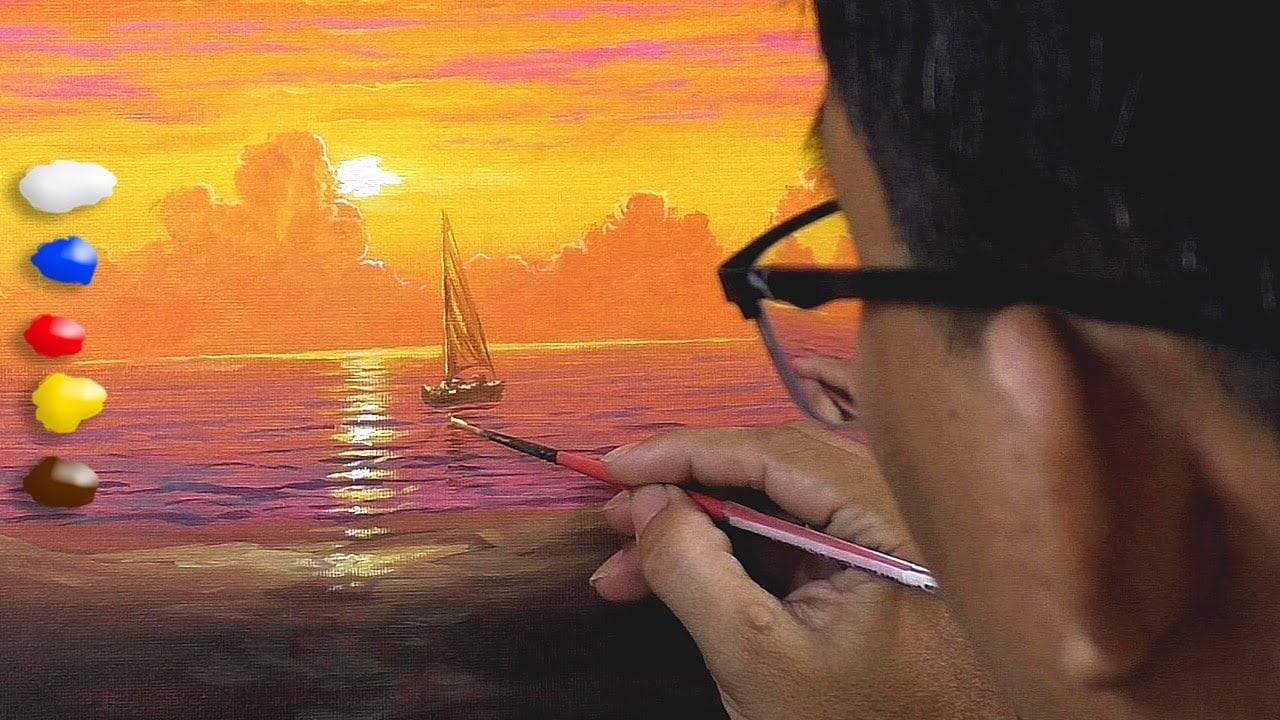 How to Paint Beautiful Tropical Sunrise Beach / Time-lapse / JMLisondra