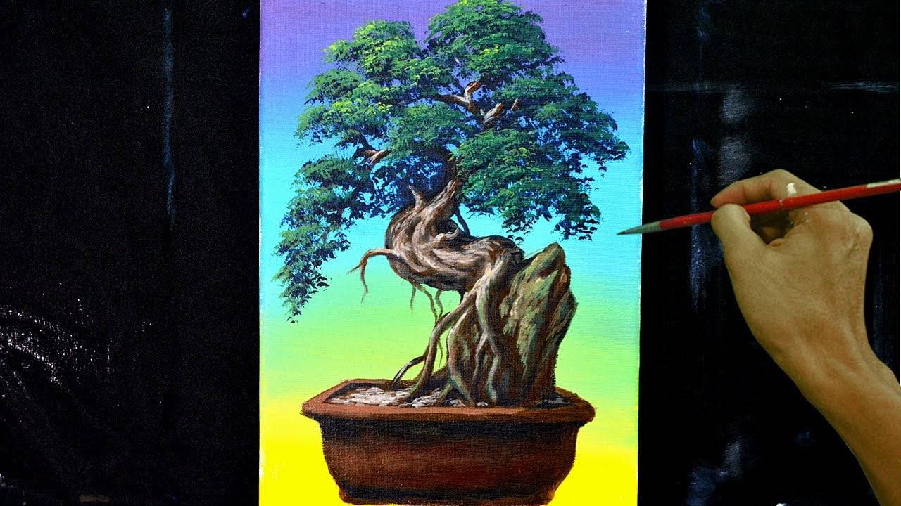 How to Paint Bonsai Tree in Acrylics / Step by Step Painting Tutorial