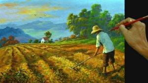 Video Tag: <span>landscape painting with farmer on the field</span>