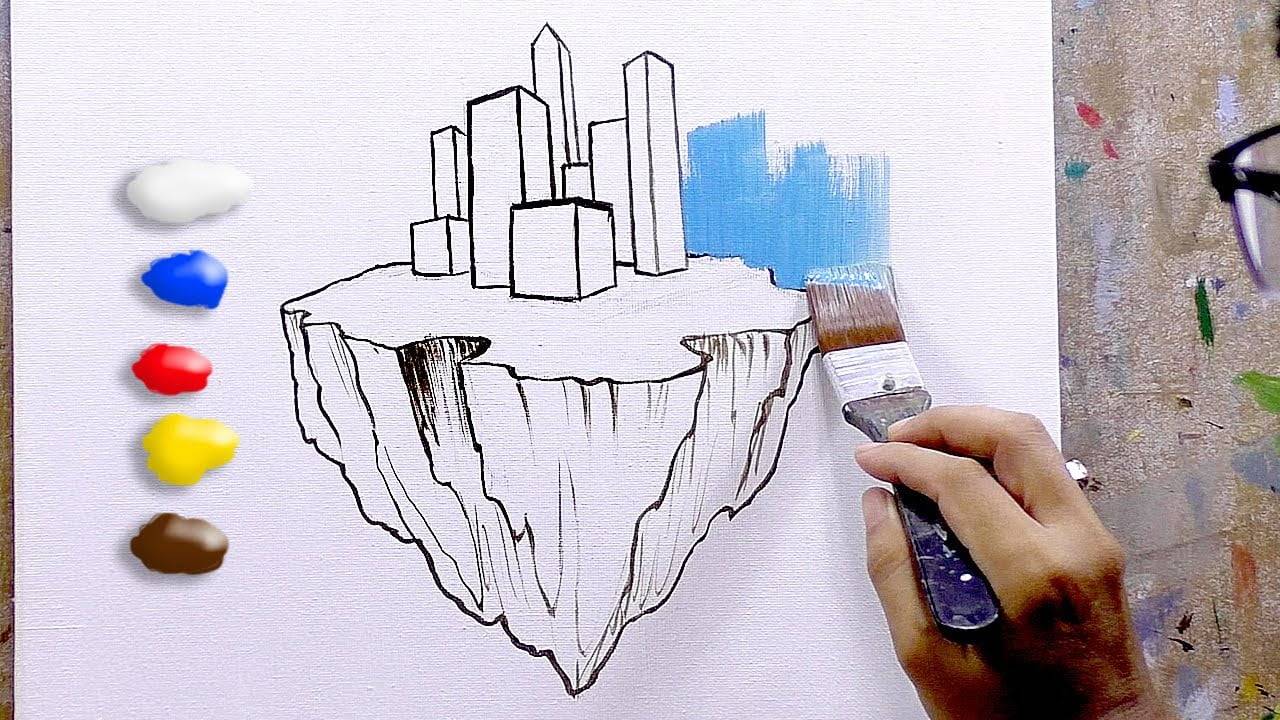 How to Paint Floating City in Acrylics / Time-lapse / JMLisondra