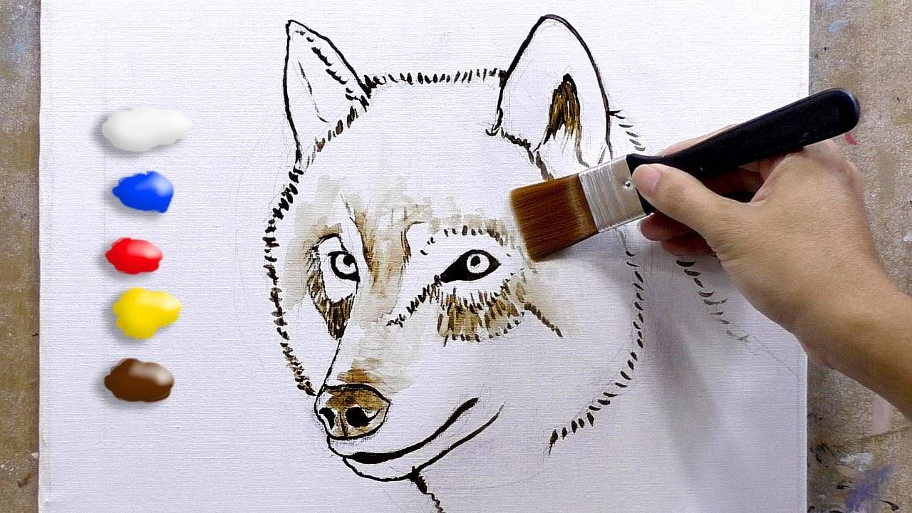 How to Paint Portrait of a Wolf in Acrylics / Time-lapse / JMLisondra