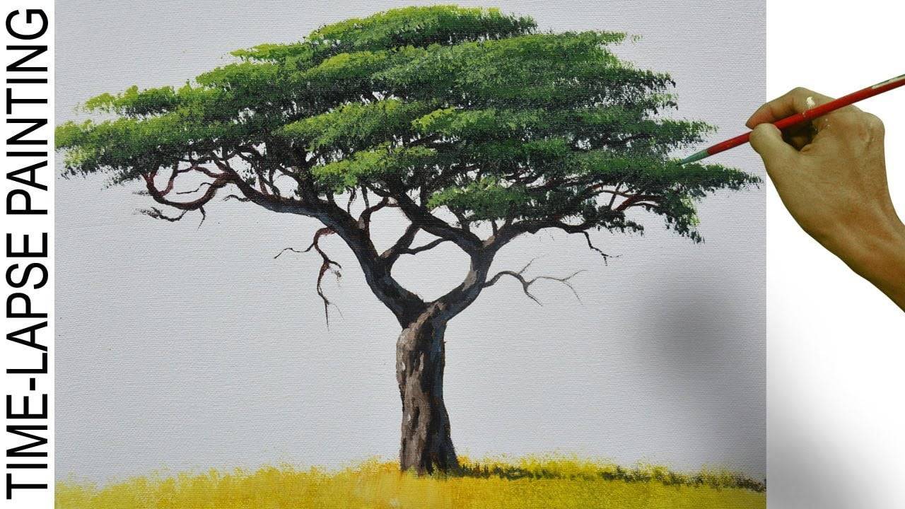 How to Paint Realistic Acacia Tree | Acrylic Painting Tutorial in Time lapse