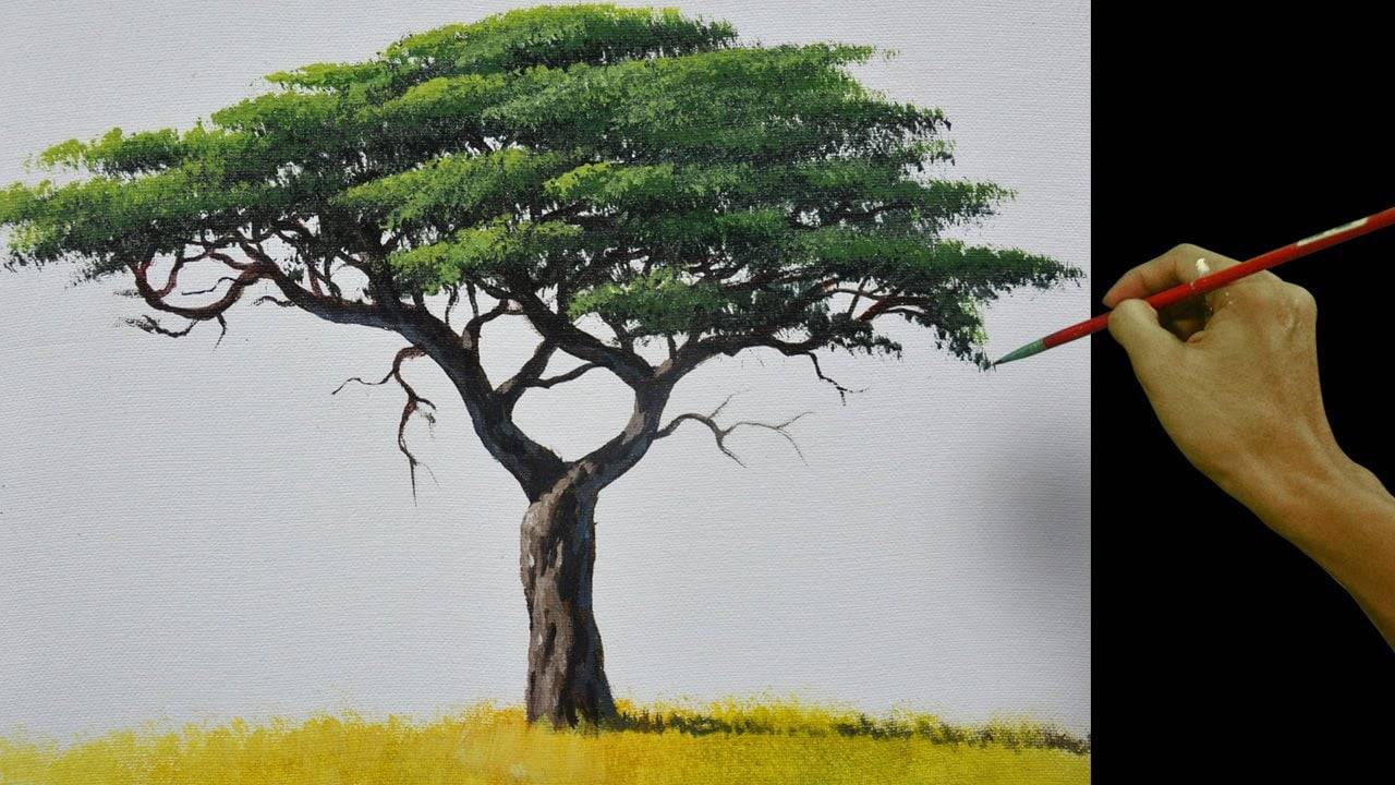How to Paint Realistic Acacia Tree Easy | Acrylic Painting Tutorial