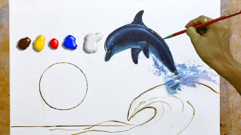 How to Paint Realistic Dolphin on Full Moon in Acrylics / Time-lapse / JMLisondra