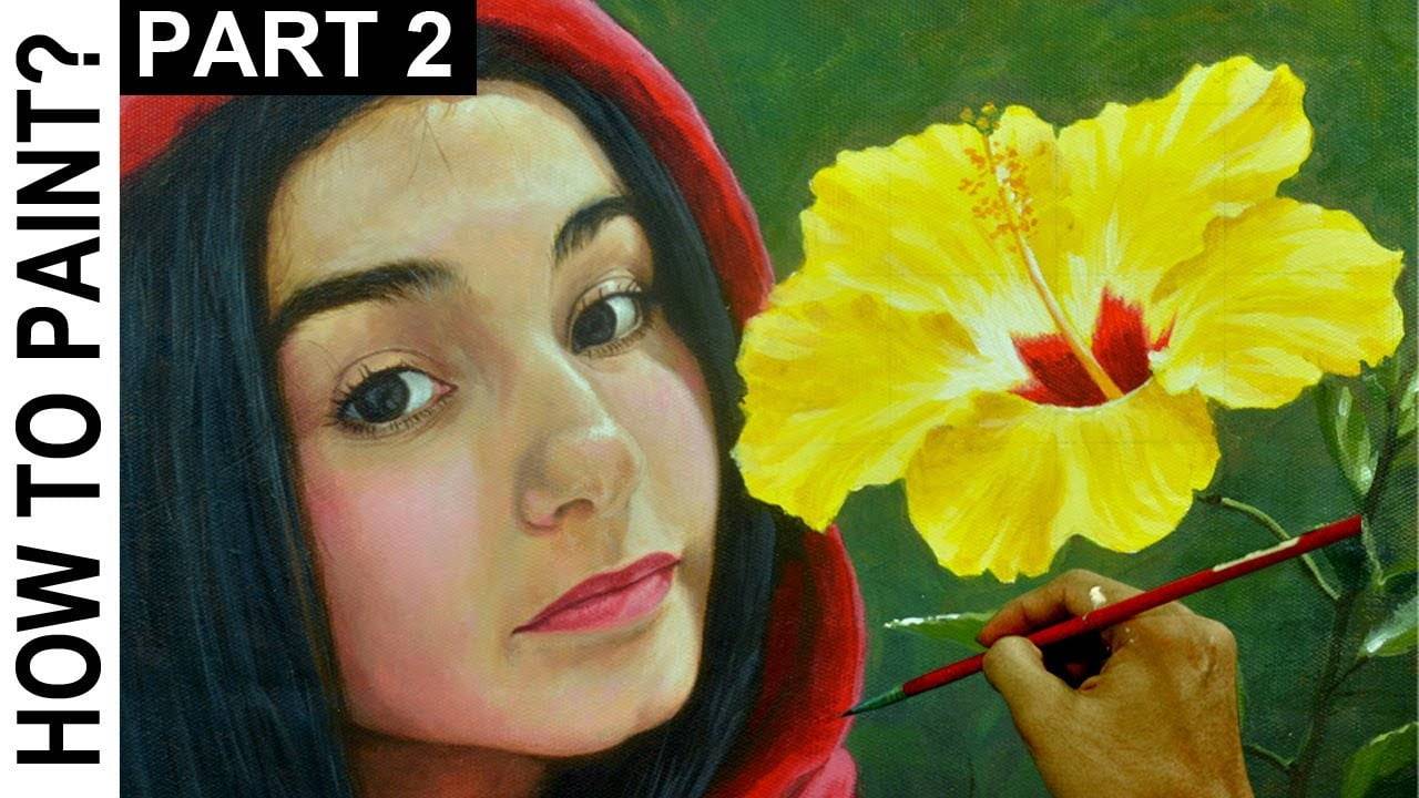 How to Paint Realistic Portrait with Hibiscus Flower in Acrylic | Part 2 of 2