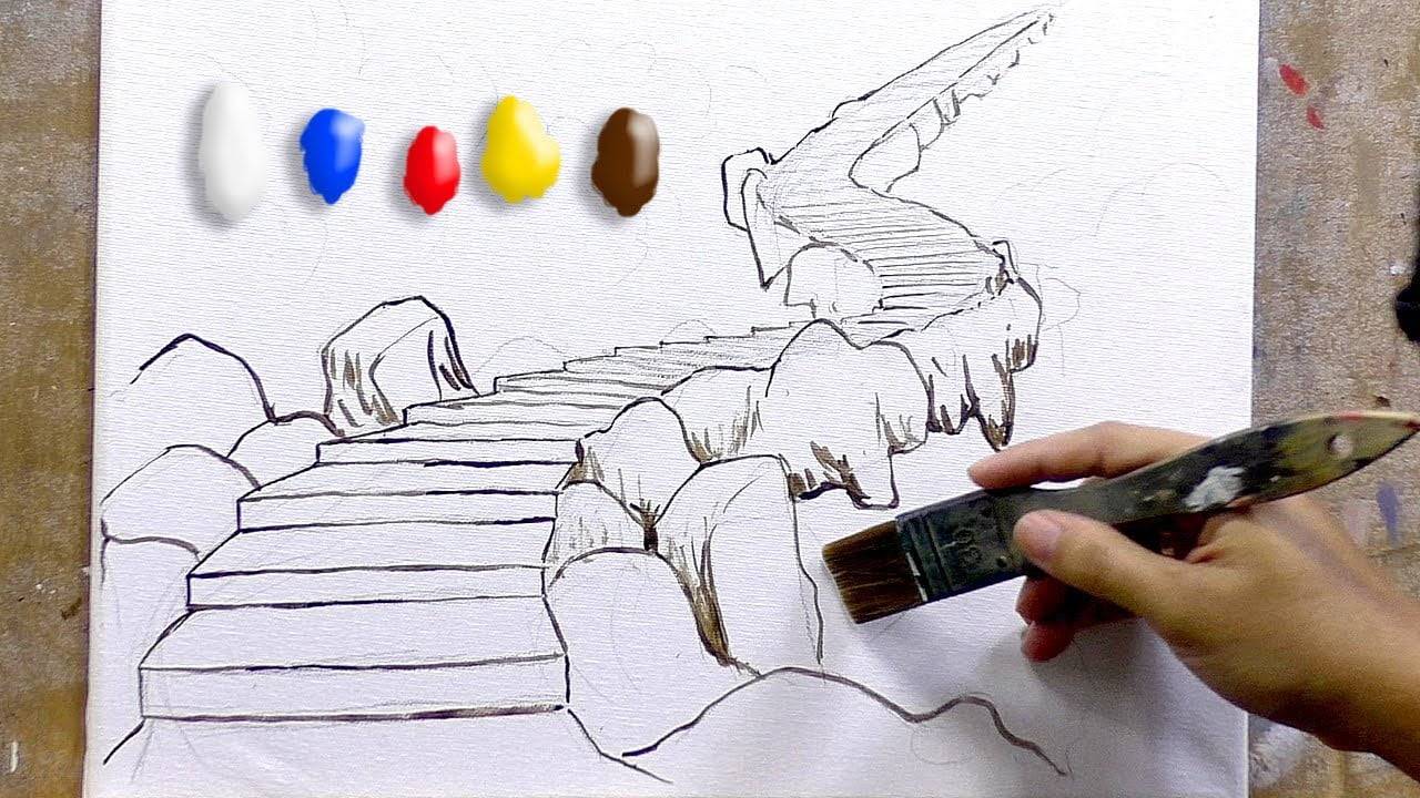 How to Paint Stairway to Heaven in Acrylics / Time-lapse / JMLisondra