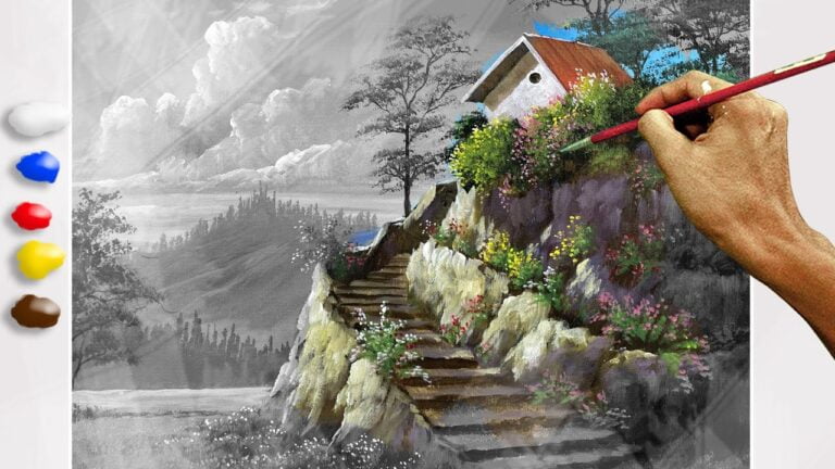 How to Paint Stairway to the House in Acrylics / Time-lapse / JMLisondra