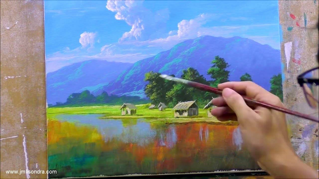 How to Paint Tropical Landscape with Native Houses / Time-lapse / JMLisondra