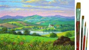 Video Tag: <span>landscape painting with church and village</span>