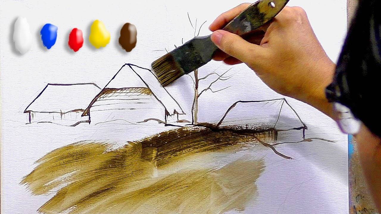 How to Paint Winter Village in Acrylics / Time-lapse / JMLisondra