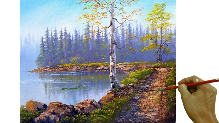 Landscape Oil Painting in Time-lapse / Birch Tree Beside the Lake / Palette Knife / JMLisondra