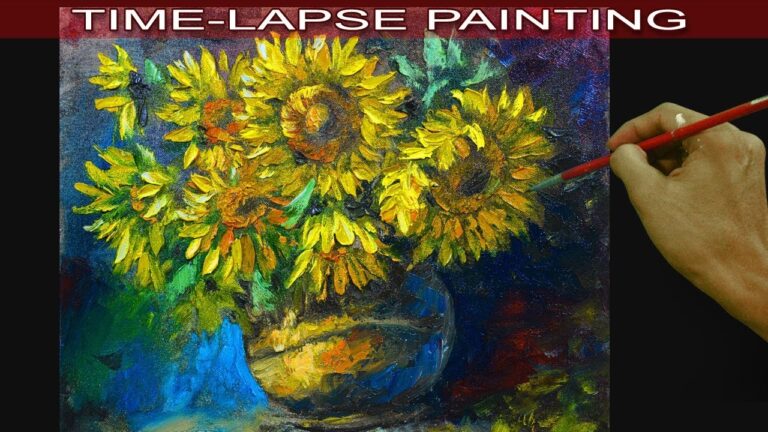 Oil Painting in Time Lapse Impressionist Still Life with Sunflowers on Vase by JM Lisondra