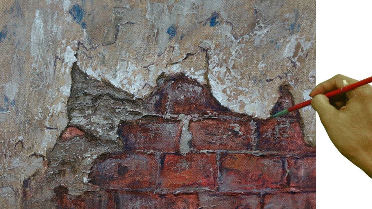 Painting Tutorial on How to Paint Realistic Textures on Old Broken Cemented Wall using Palette Knife