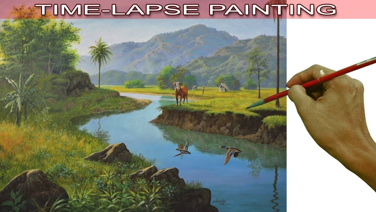 Philippine Landscape Acrylic Painting in Time Lapse